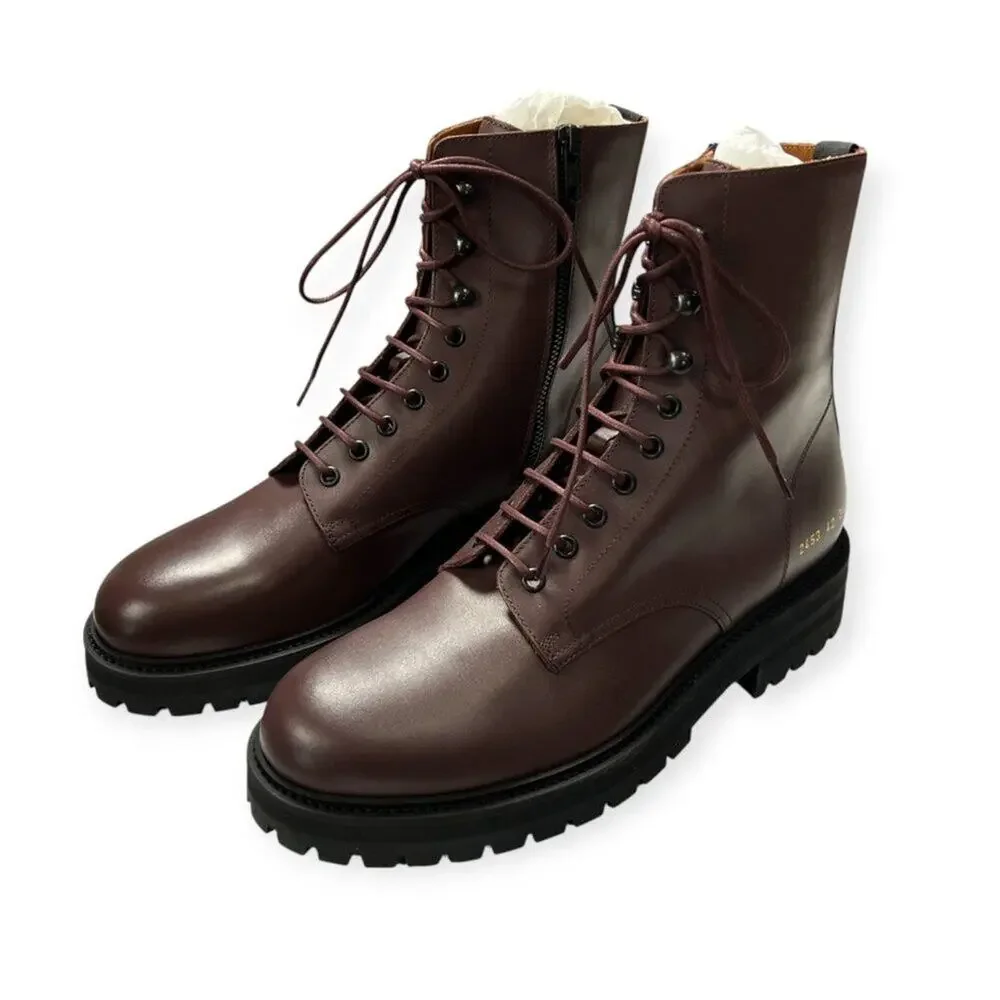Common Projects Burgundy Leather Combat Boot EU 42 2453 NEW MADE IN ITALY